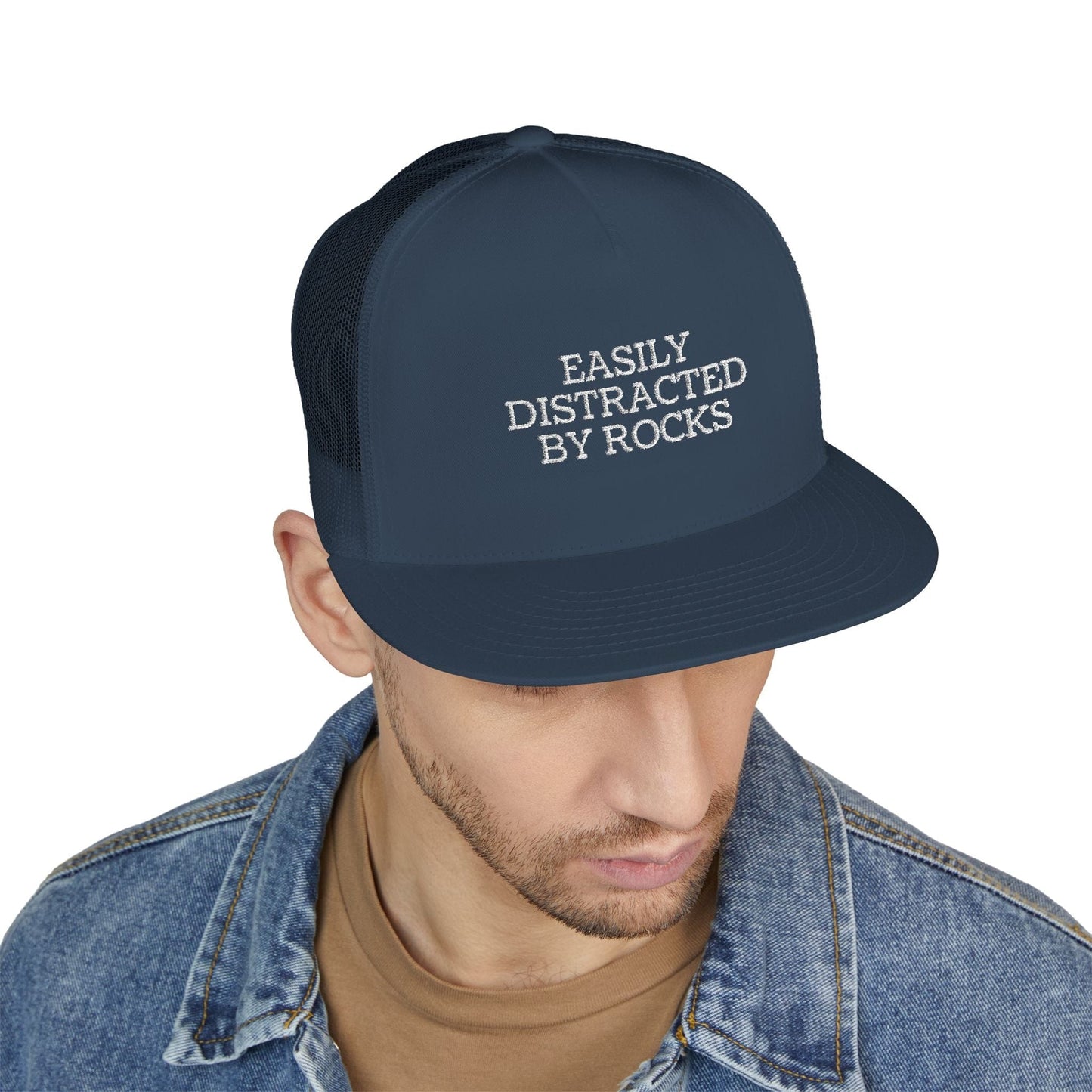 Hats Navy 5 Panel Trucker Cap