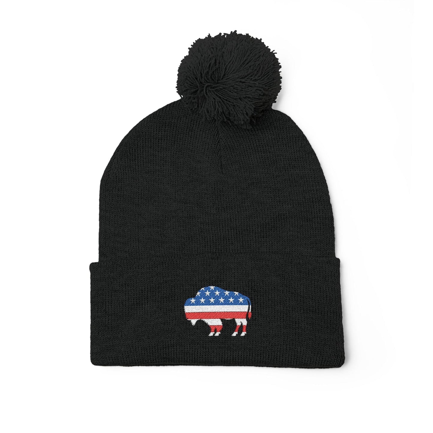 Hats Black Pom-Pom Knit Cap - Bison