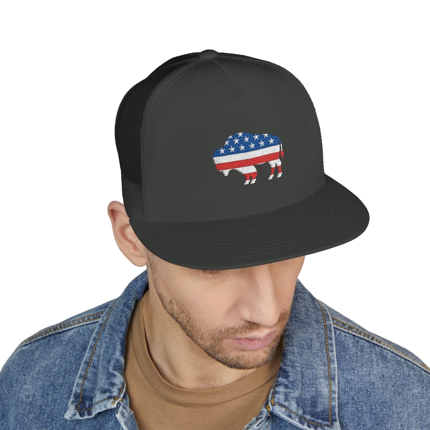 Hats Charcoal 5 Panel Trucker Cap - Bison
