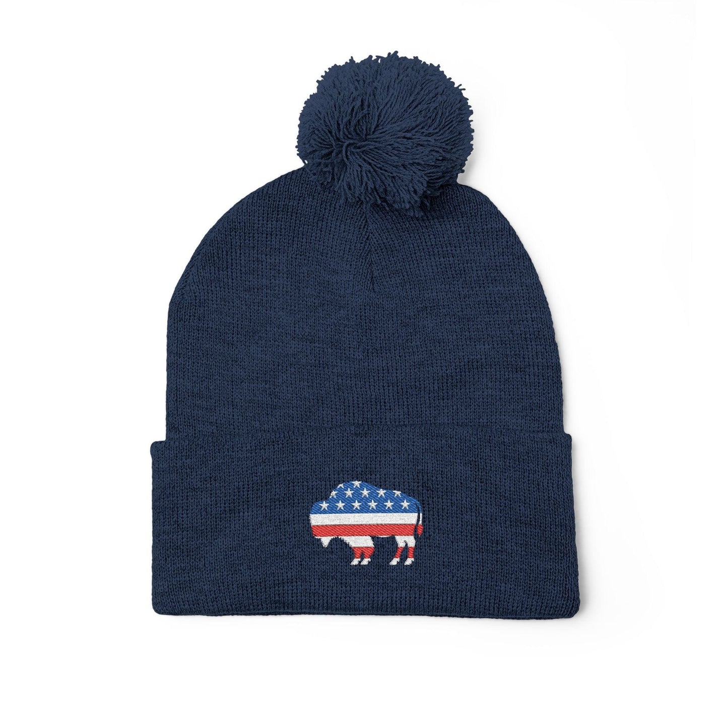 Hats Navy Pom-Pom Knit Cap - Bison