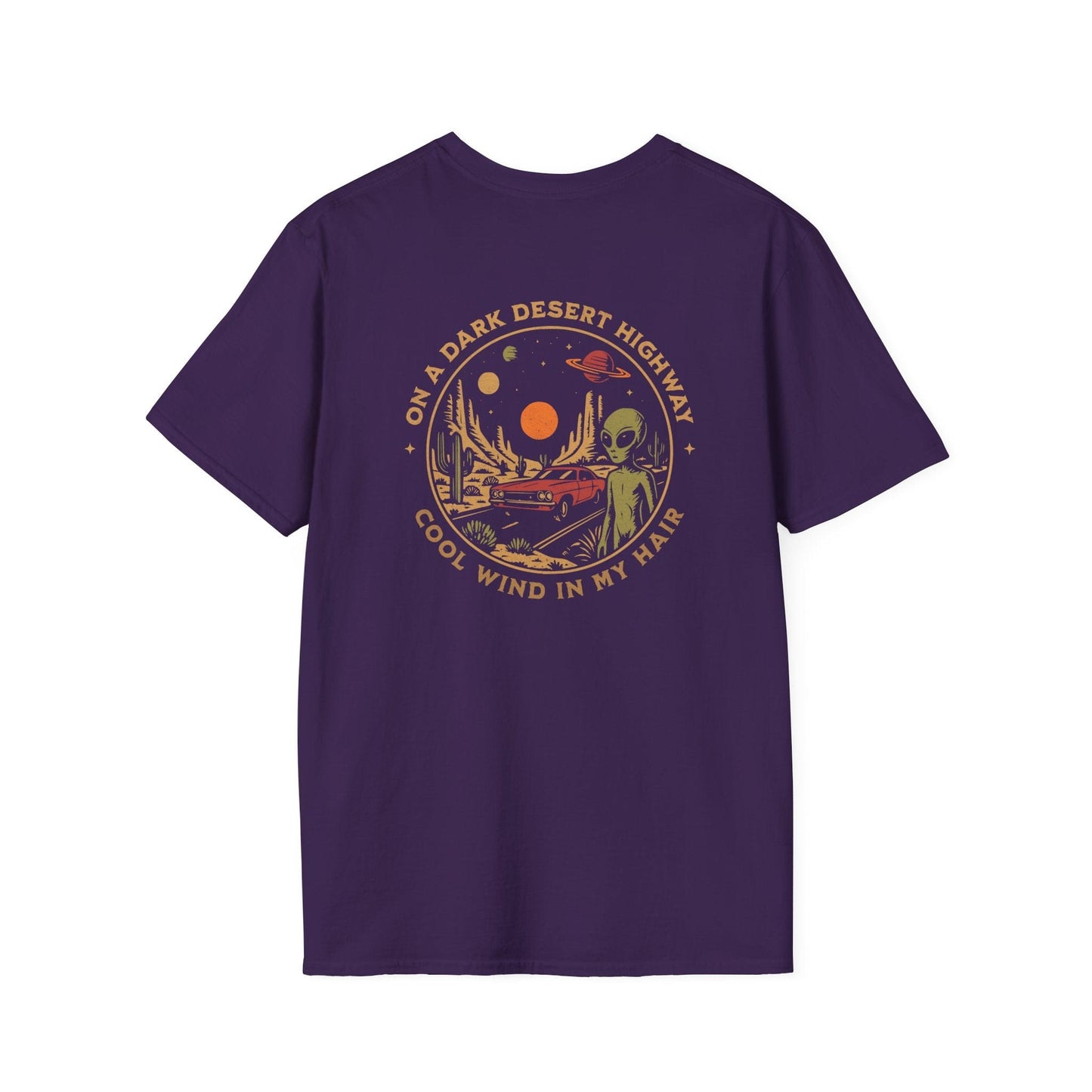 T-Shirt Purple / S Alien Desert Highway (Back Print)