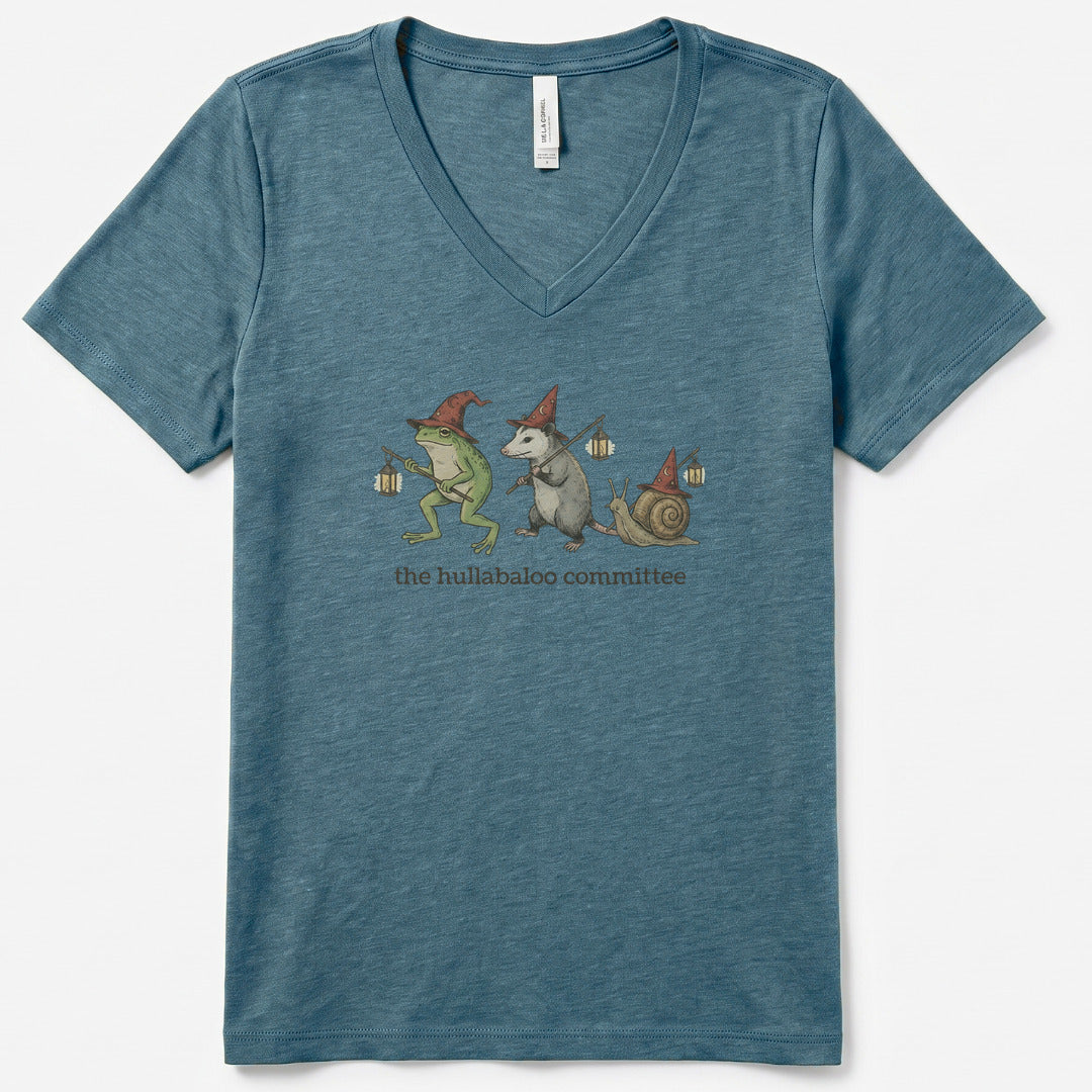 The Hullabaloo Committee V-Neck Heather - women's relaxed v-neck tee in Heather Slate from Summit Soul