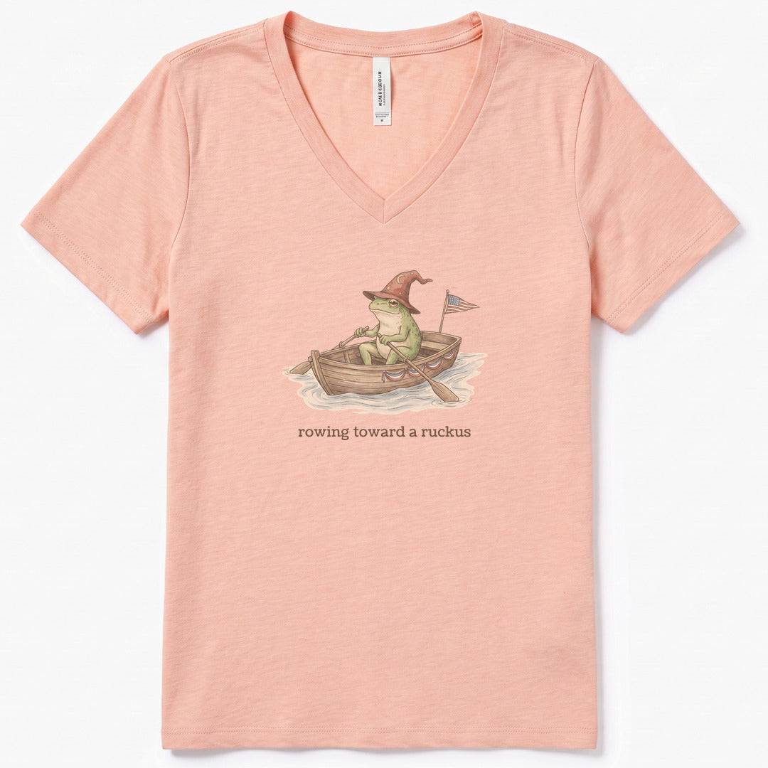 Rowing Toward a Ruckus V-Neck Heather - women's relaxed v-neck tee in Heather Peach from Summit Soul