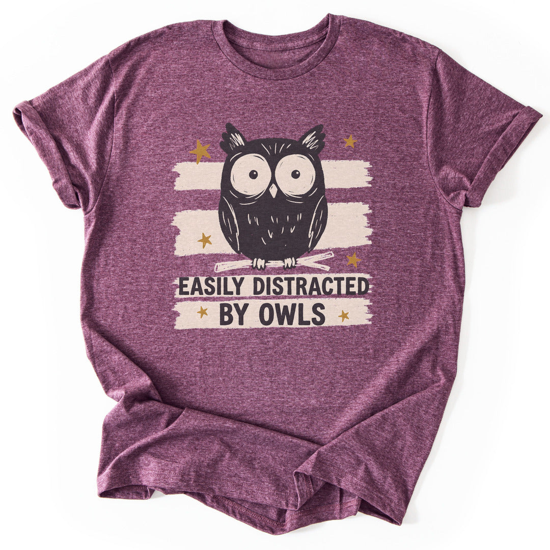 Easily Distracted by Owls - Heather Maroon