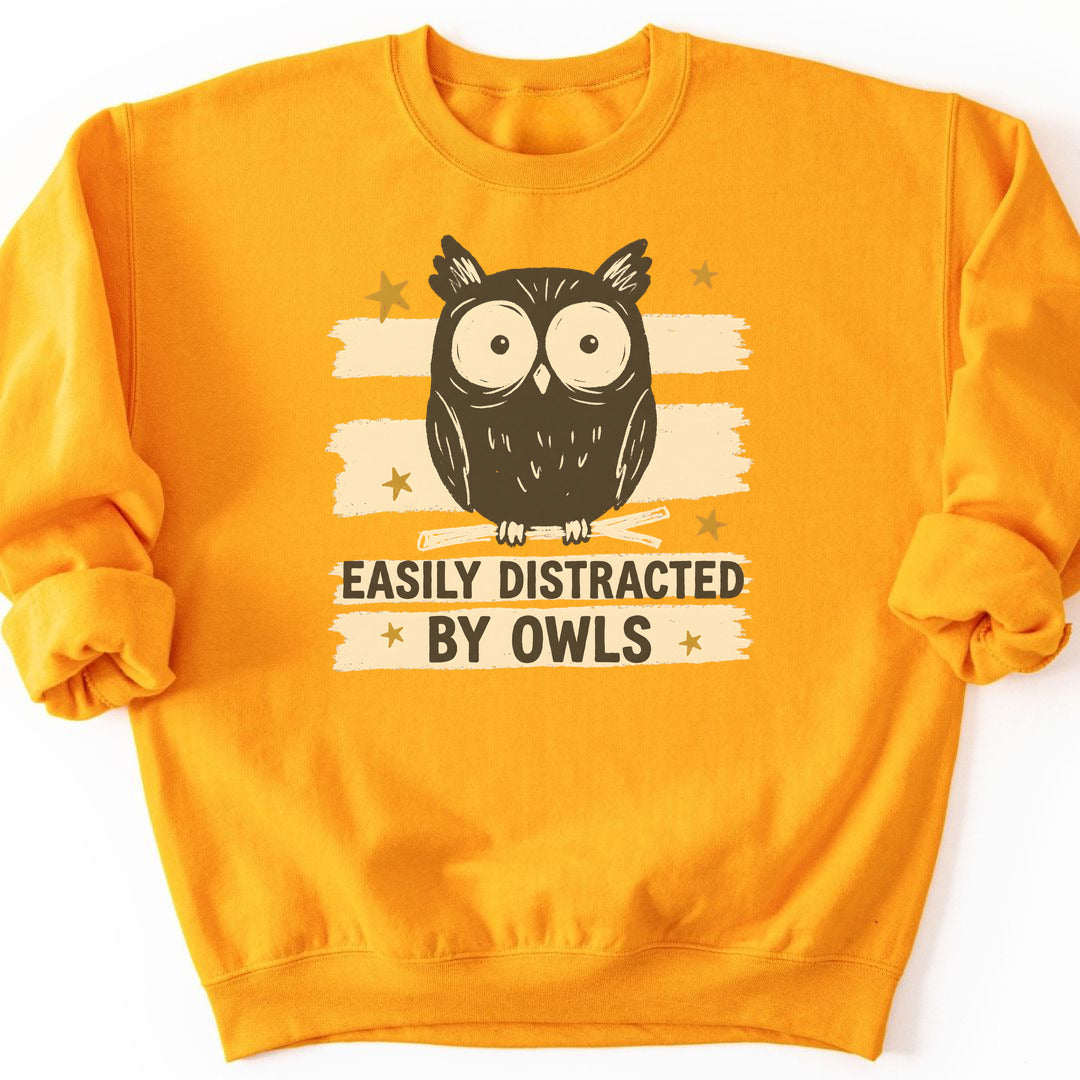 Easily Distracted by Owls Sweatshirt - Gold