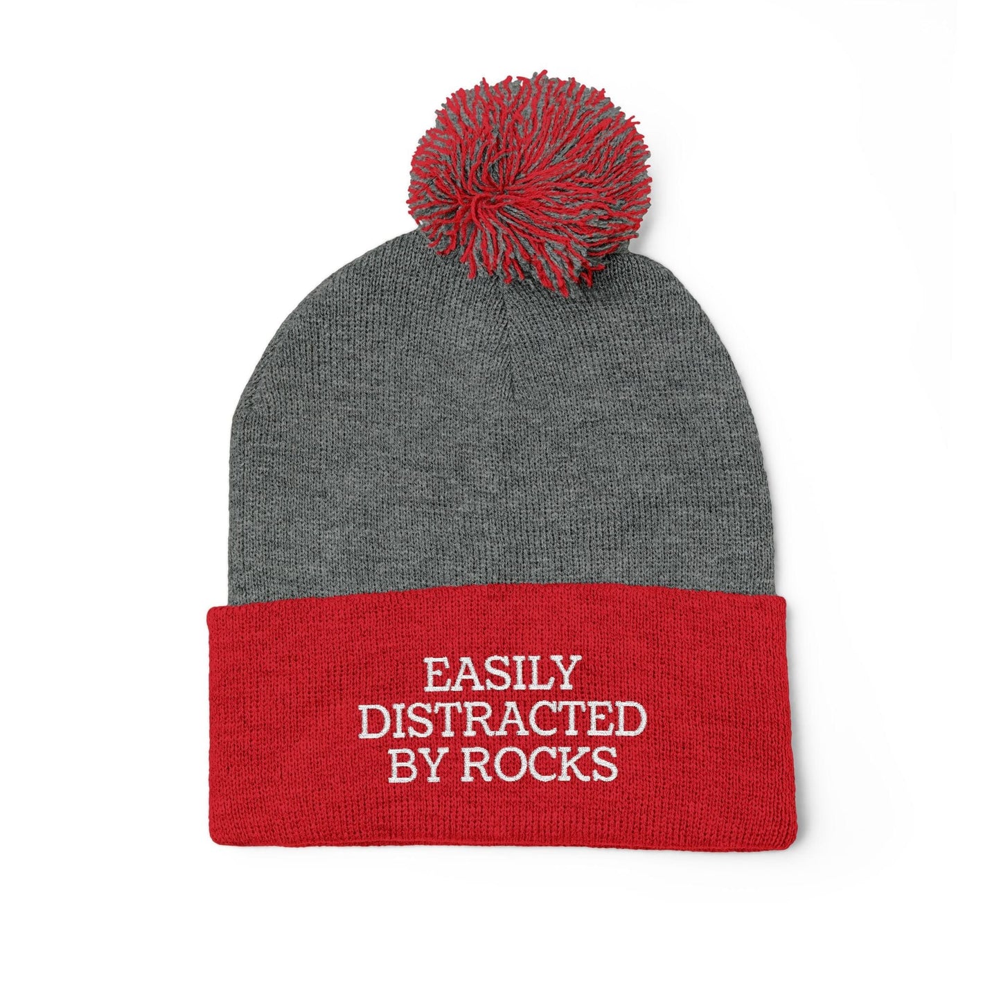 Hats Dark Heather Grey / Red Pom-Pom Knit Cap