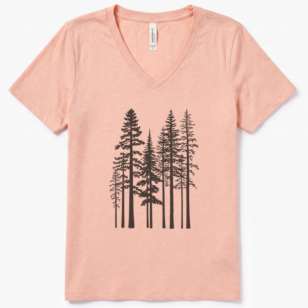 Pine Trees V-Neck Heather - women's relaxed v-neck tee in Heather Peach from Summit Soul