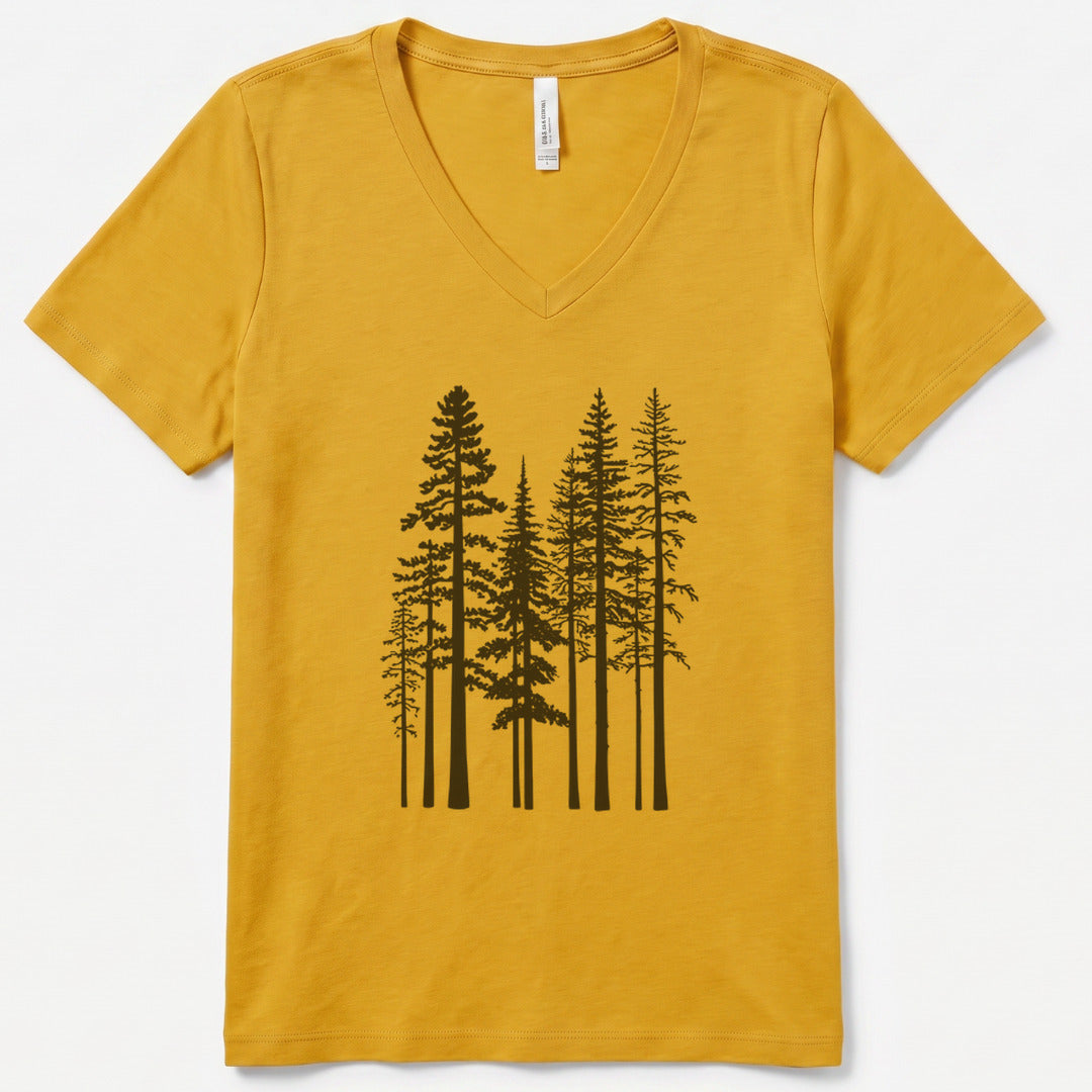Pine Trees V-Neck - women's relaxed v-neck tee in Mustard from Summit Soul