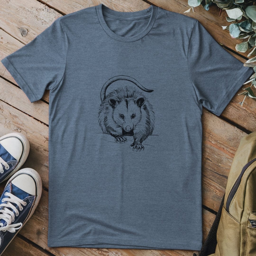 T-Shirt Heather Indigo / S Opossum Pencil Drawing T-Shirt