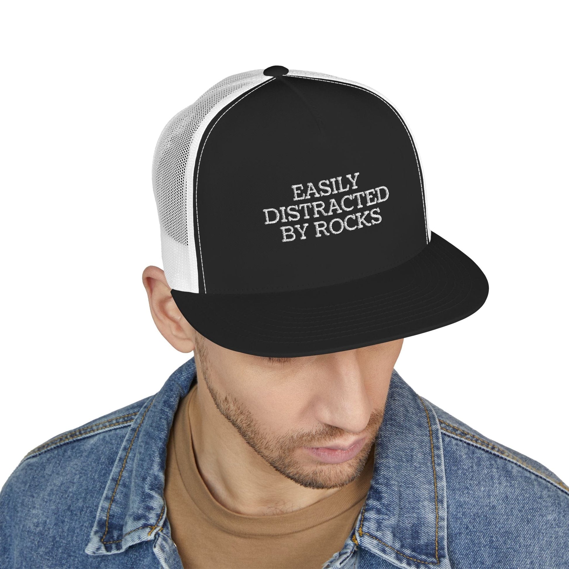 Hats Black/White 5 Panel Trucker Cap