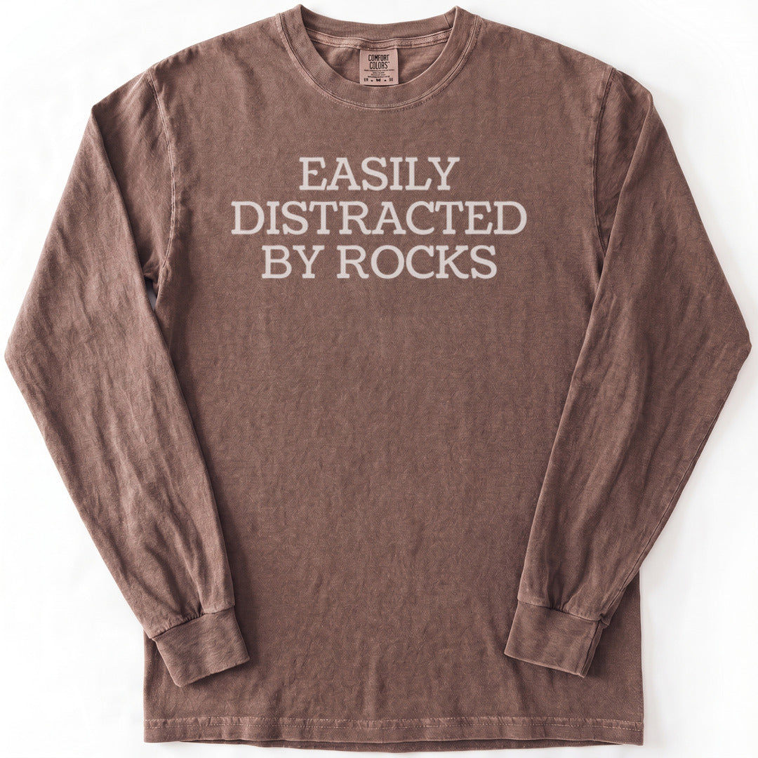 Easily Distracted By Rocks Premium LS - Comfort Colors garment-dyed long sleeve in Espresso from Summit Soul