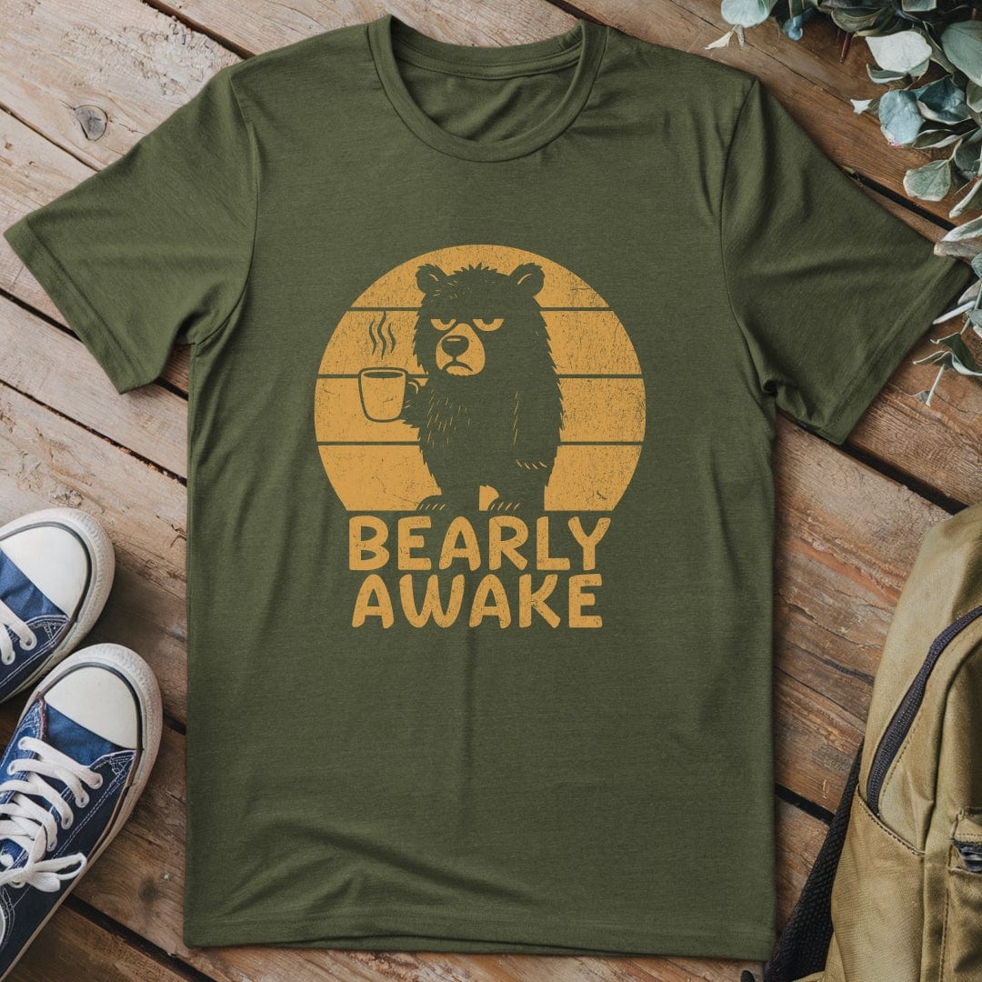 T-Shirt Military Green / S Bearly Awake Retro 2 Funny T-Shirt