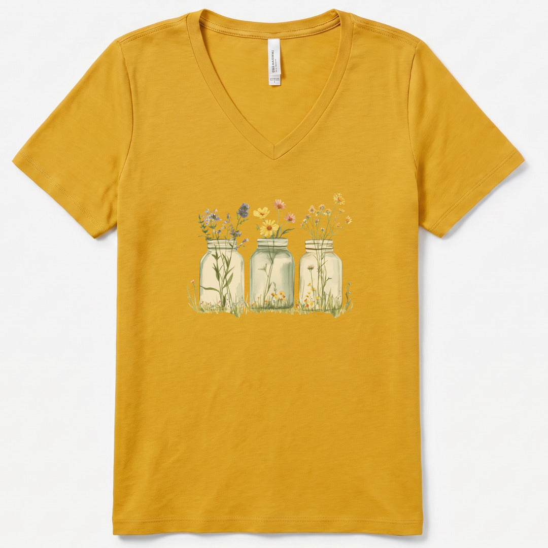 Wildflowers In A Glass V-Neck - women's relaxed v-neck tee in Mustard from Summit Soul