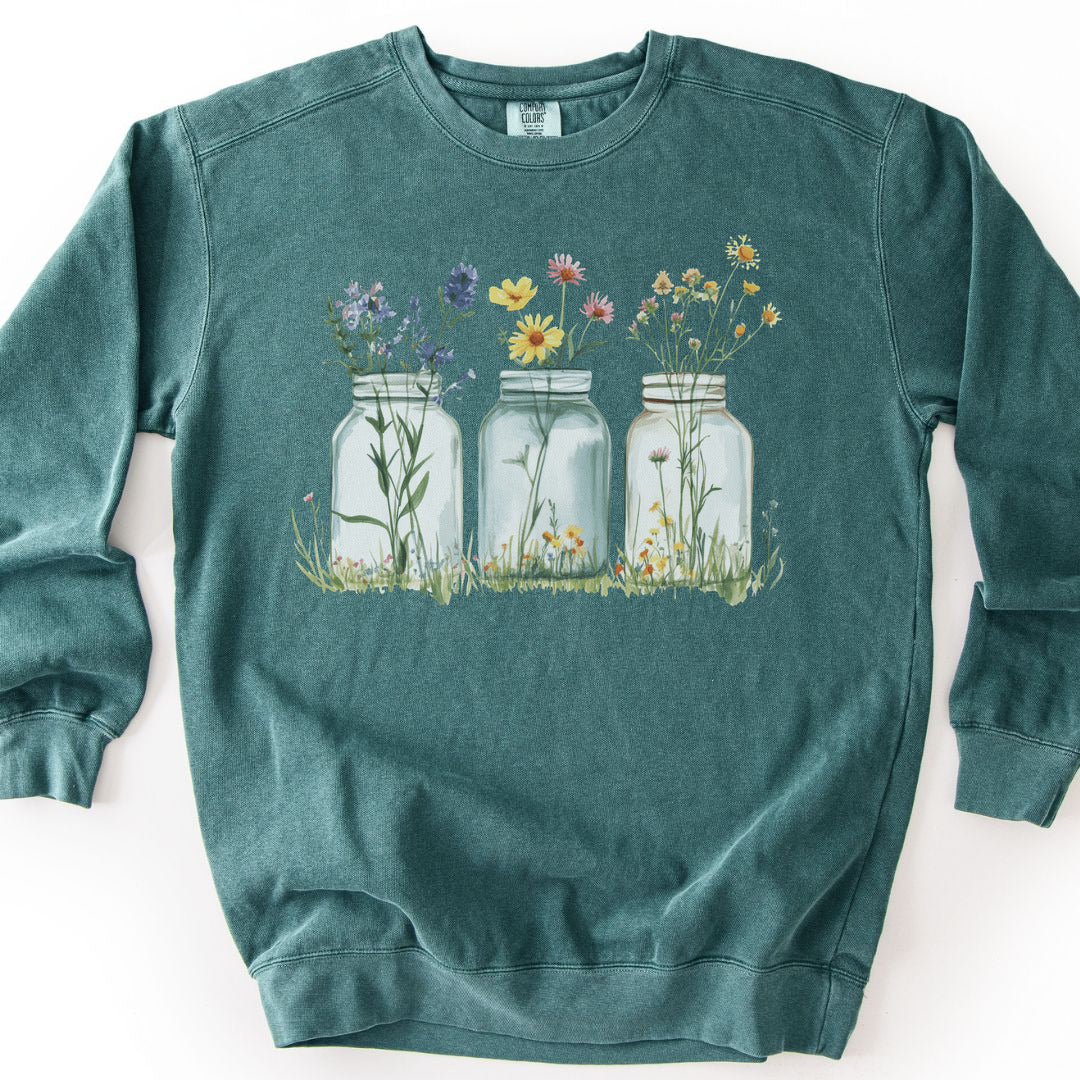 Wildflowers In A Glass Premium Sweatshirt - Blue Spruce
