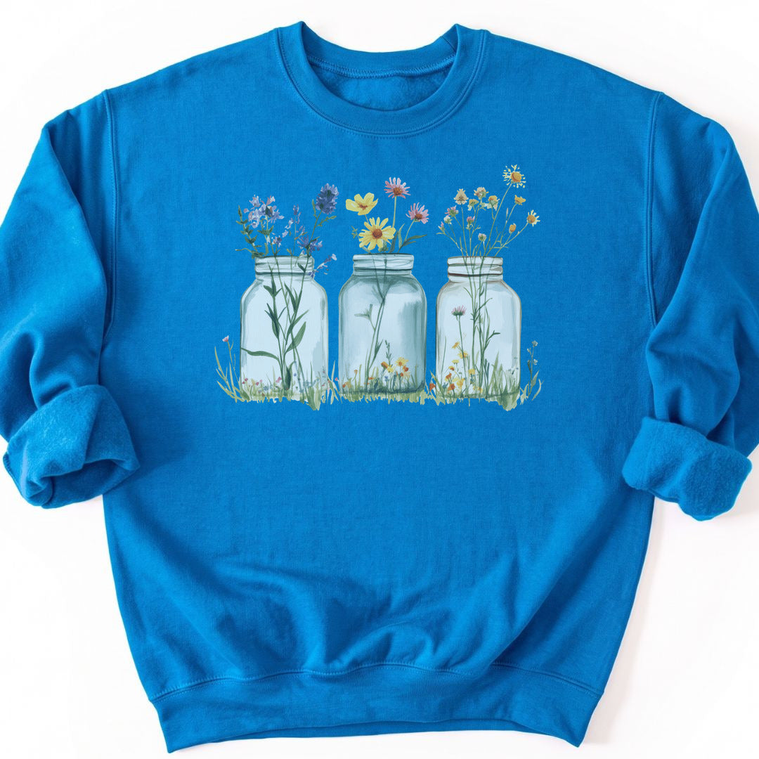 Wildflowers In A Glass Sweatshirt - Sapphire
