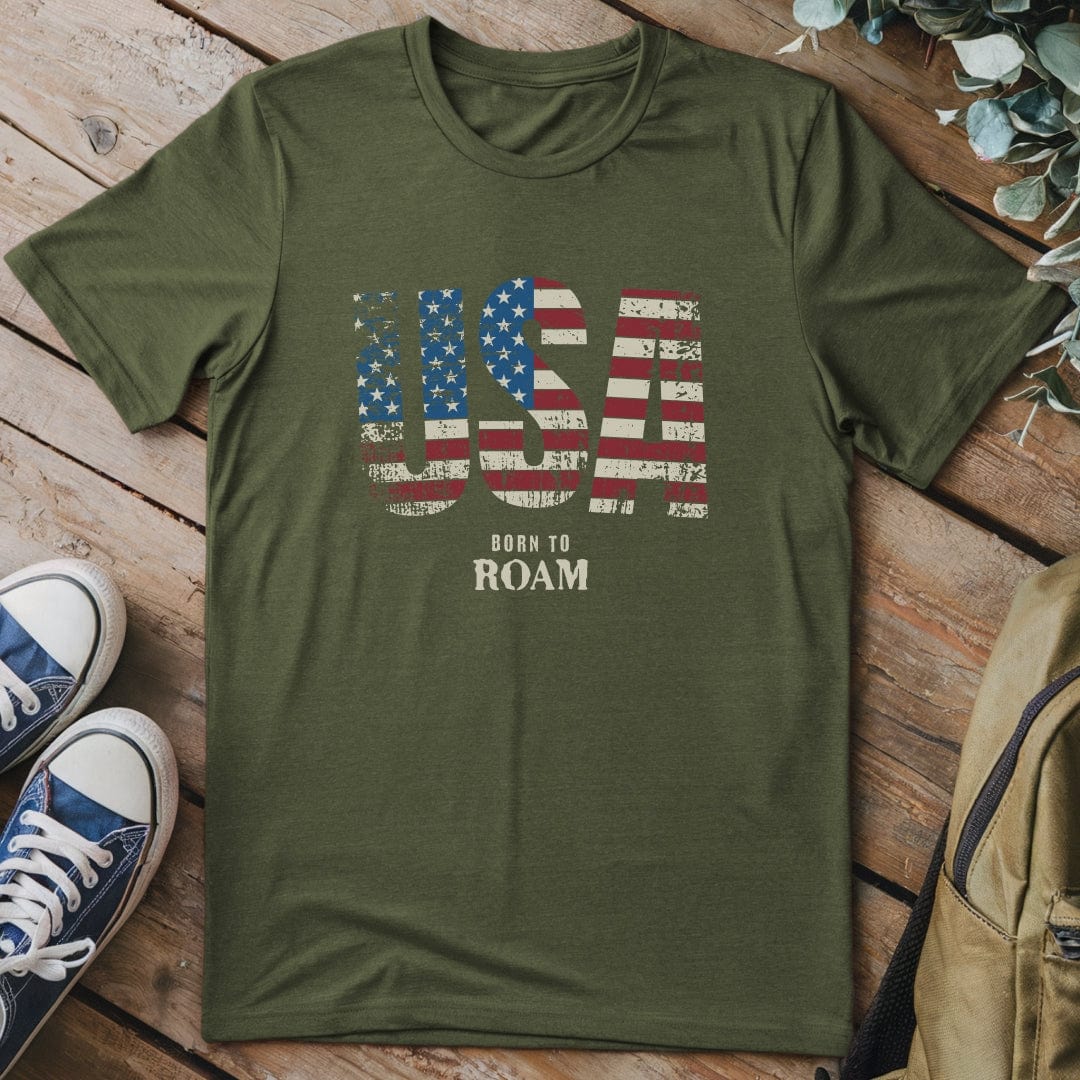 T-Shirt Military Green / S USA Born To Roam T-Shirt