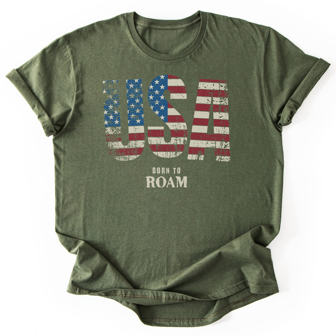 T-Shirt Military Green / S USA Born To Roam T-Shirt