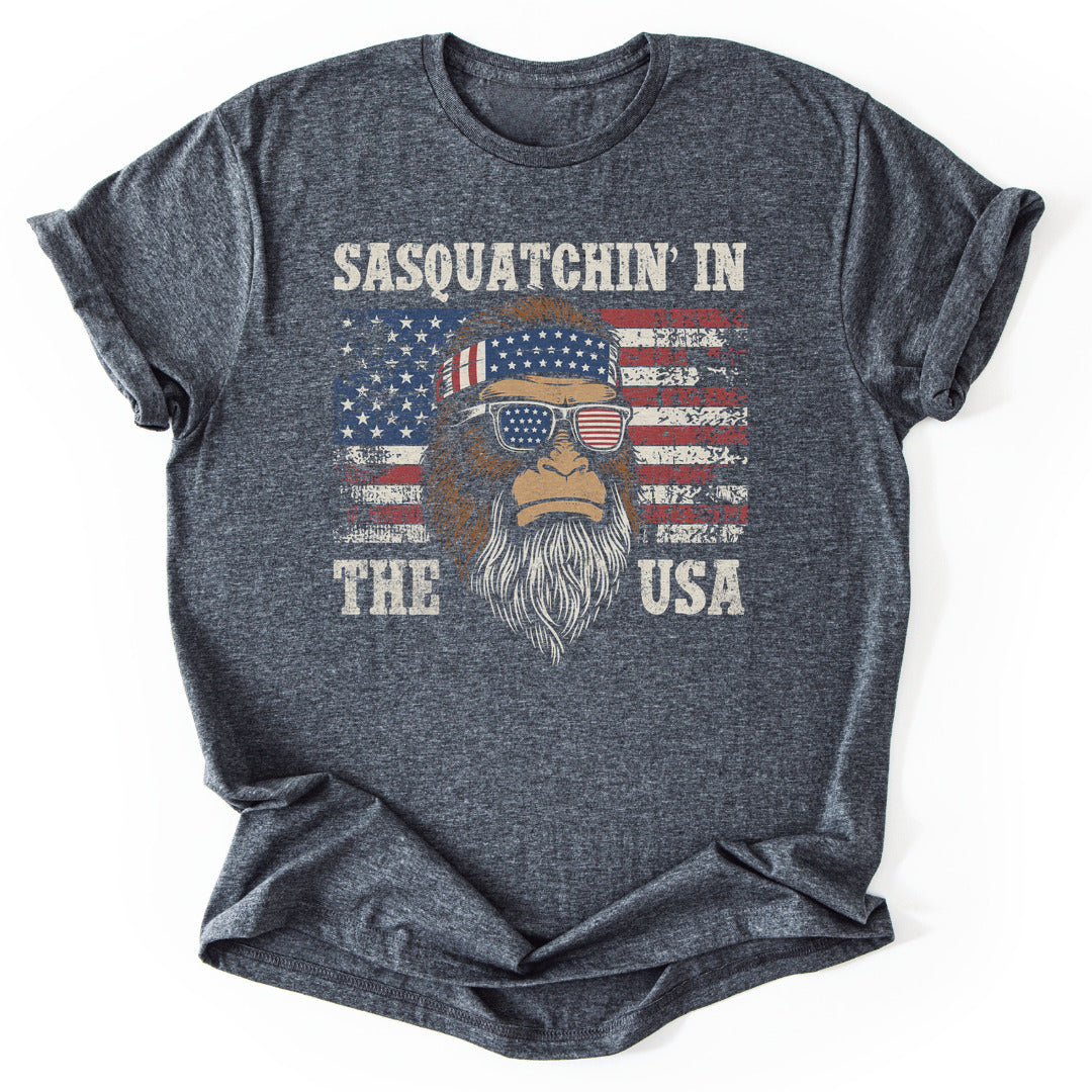 T-Shirt Dark Heather / S Sasquatchin' in the USA T-Shirt