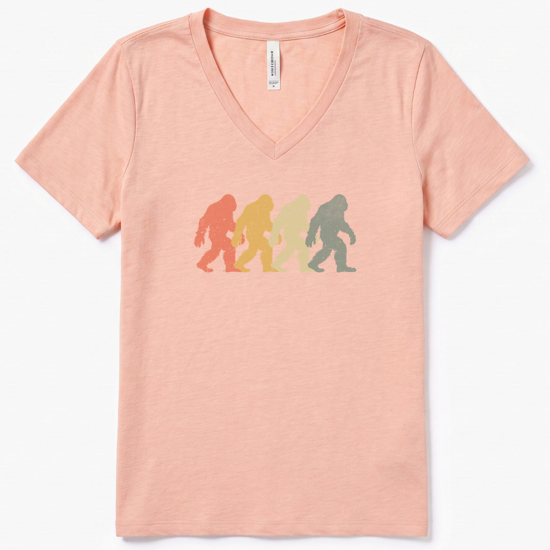 Walkin’ with Legends Bigfoot V-Neck Heather - women's relaxed v-neck tee in Heather Peach from Summit Soul
