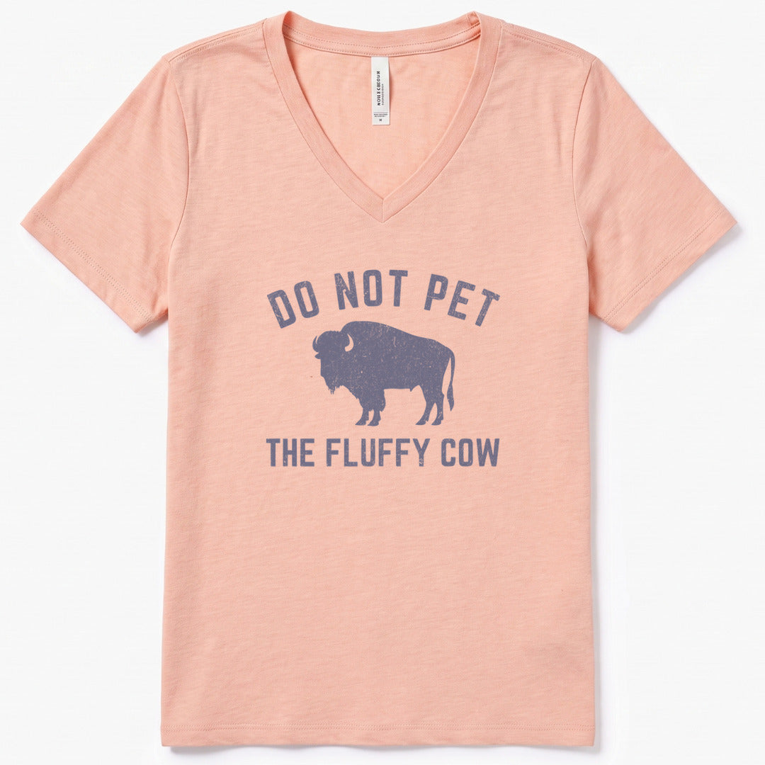 Fluffy Cow V-Neck Heather - women's relaxed v-neck tee in Heather Peach from Summit Soul