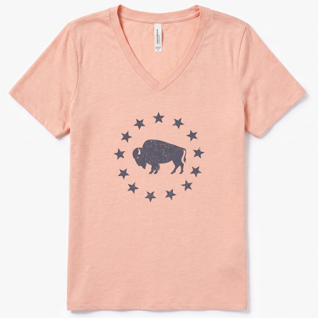 American Plains V-Neck Heather - women's relaxed v-neck tee in Heather Peach from Summit Soul
