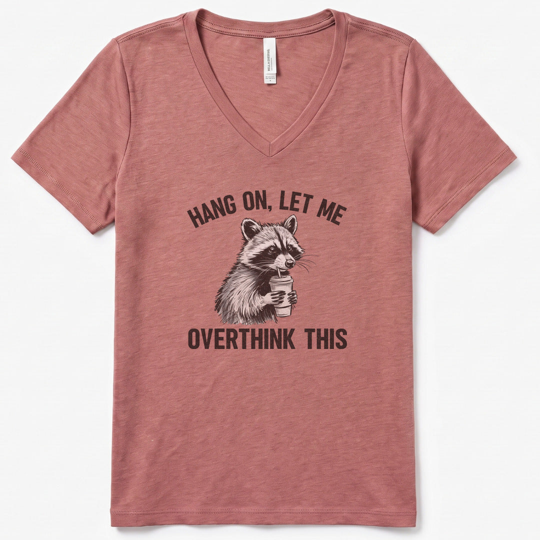 Overthinking Funny V-Neck Heather - women's relaxed v-neck tee in Heather Mauve from Summit Soul