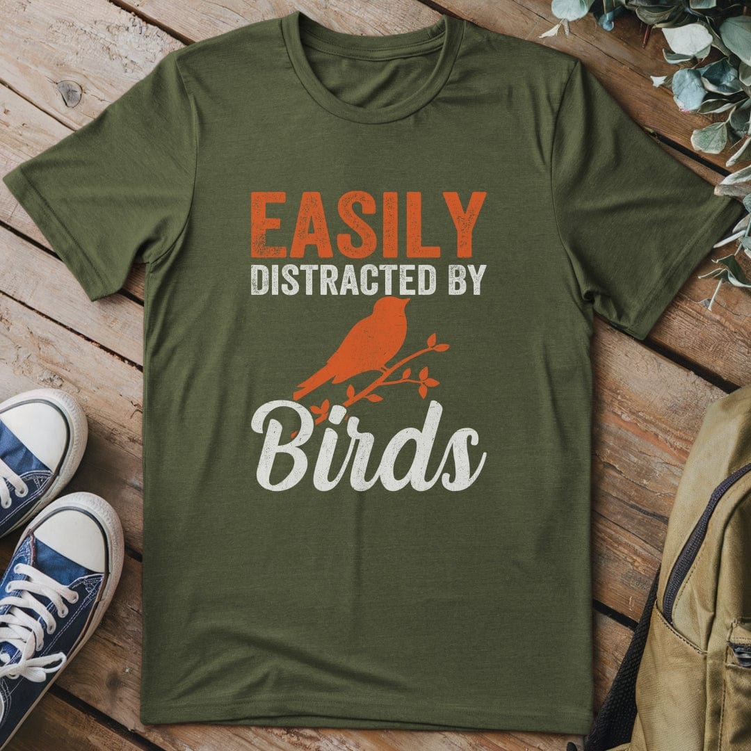 T-Shirt Military Green / S Distracted By Birds Funny T-Shirt