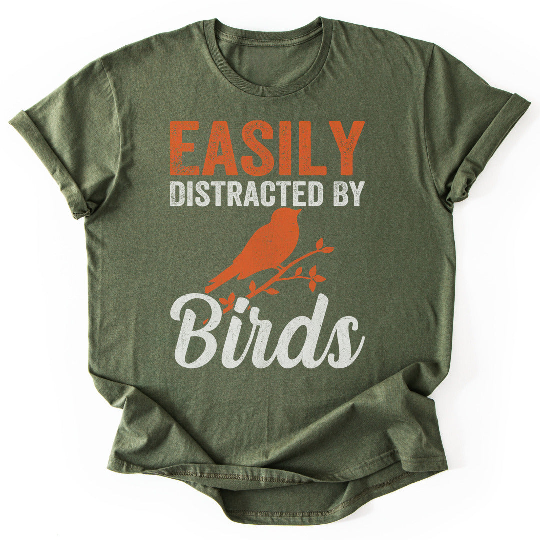 T-Shirt Military Green / S Distracted By Birds Funny T-Shirt