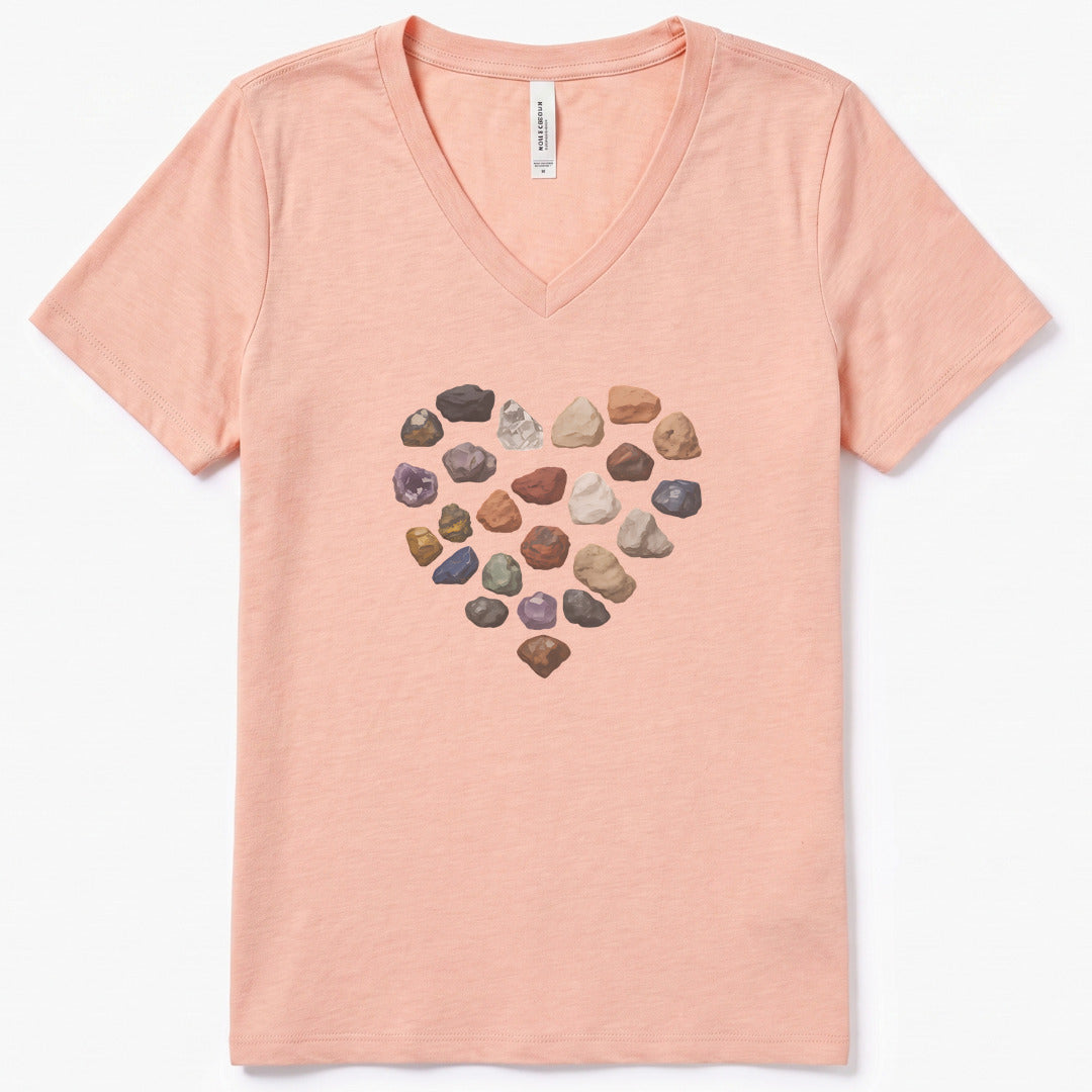 Rock Heart V-Neck Heather - women's relaxed v-neck tee in Heather Peach from Summit Soul