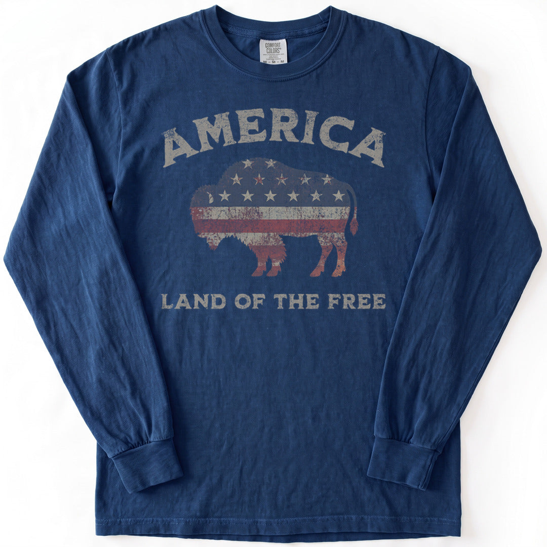 Land Of The Free Premium LS - Comfort Colors garment-dyed long sleeve in True Navy from Summit Soul