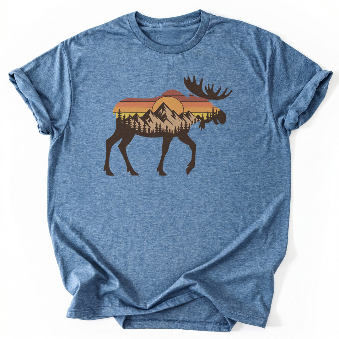 T-Shirt Heather Indigo / S Sunset Moose T-Shirt