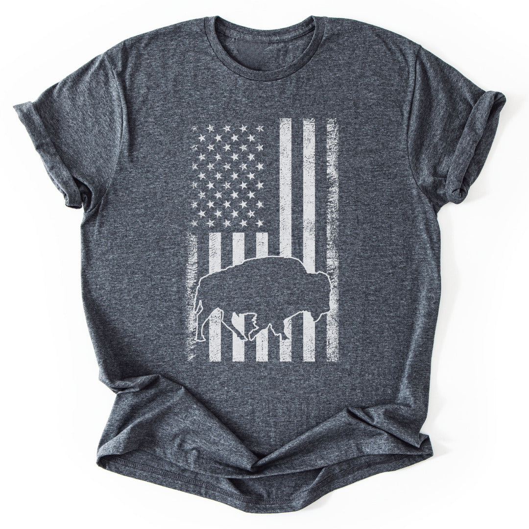 T-Shirt Dark Heather / S USA Flag Bison T-Shirt