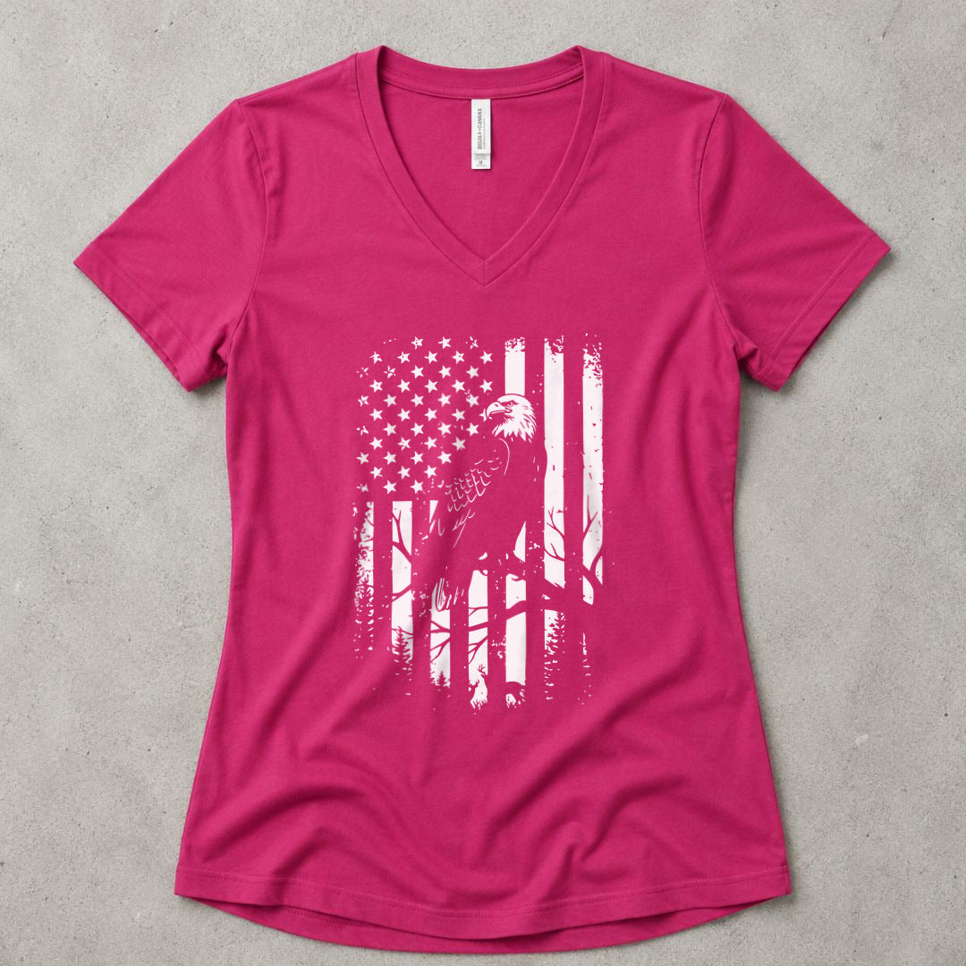 Eagle Freedom Flag V-Neck - women's relaxed v-neck tee in Berry from Summit Soul