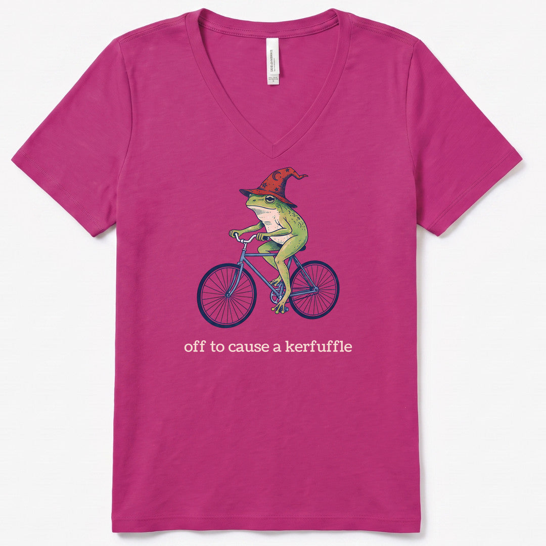Frog Wizard Kerfuffle V-Neck - women's relaxed v-neck tee in Berry from Summit Soul