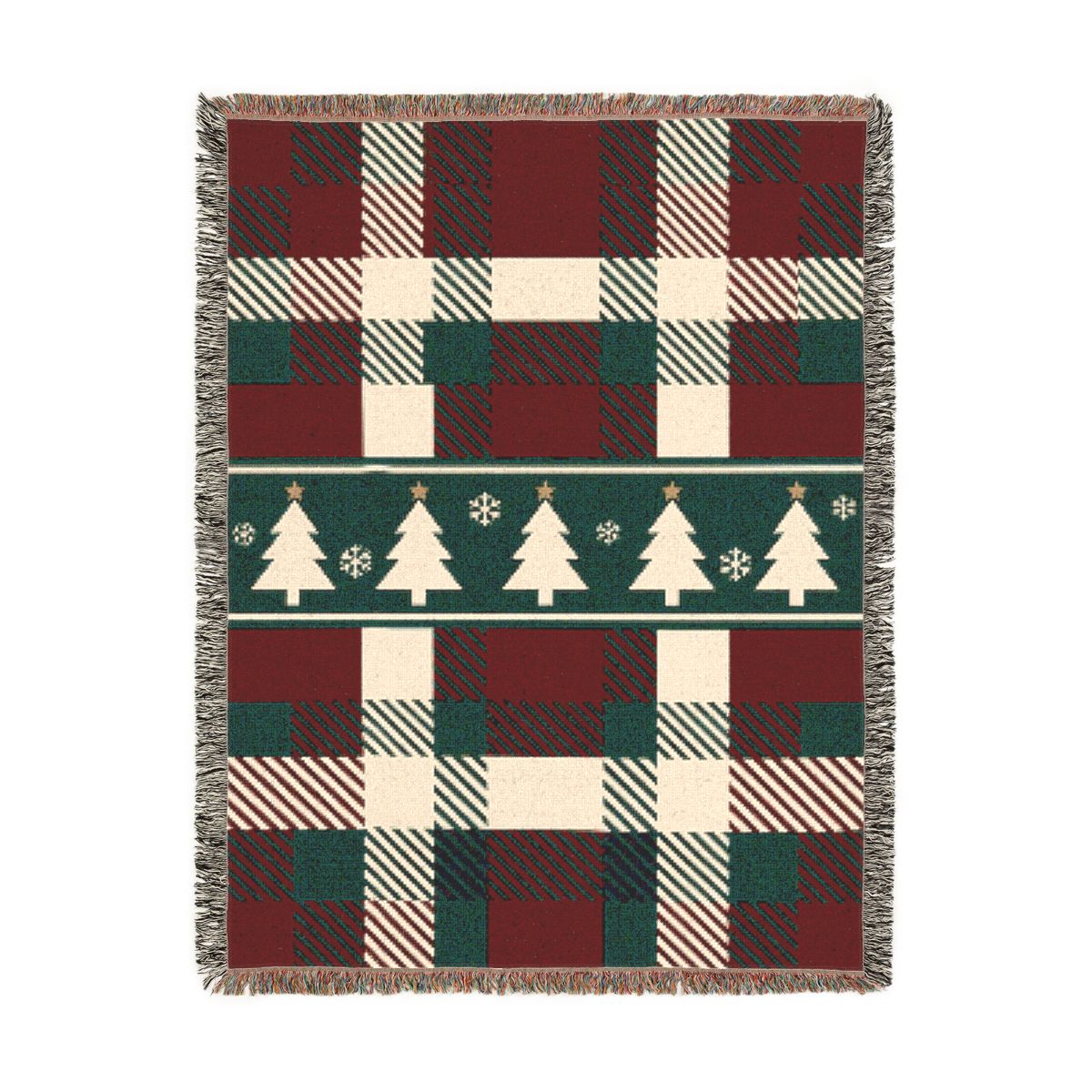 Christmas Tartan Woven Blanket, a 60 x 80 inch woven cotton throw blanket with fringed edges