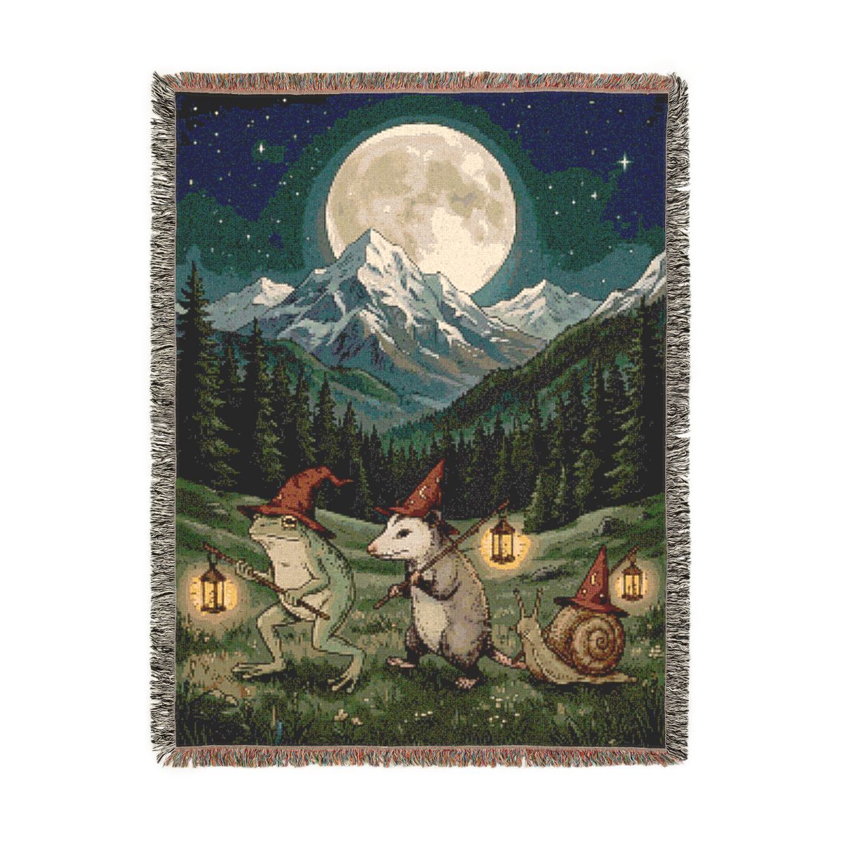 Hullabaloo Moonlight Woven Blanket, a 60 x 80 inch woven cotton throw blanket with fringed edges