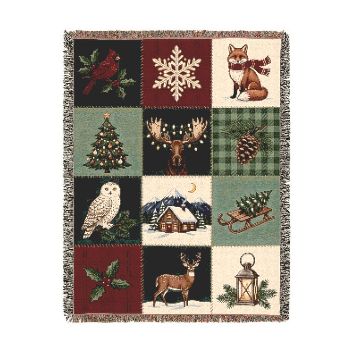 Woodland Quilt Woven Blanket, a 60 x 80 inch woven cotton throw blanket with fringed edges