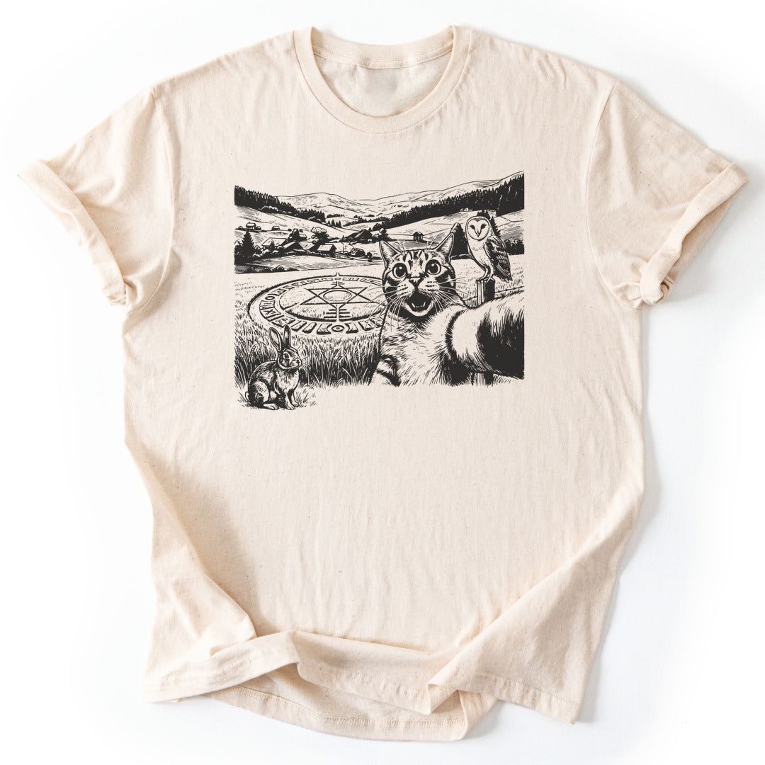 T-Shirt Natural / S Cat Alien Selfie T-Shirt