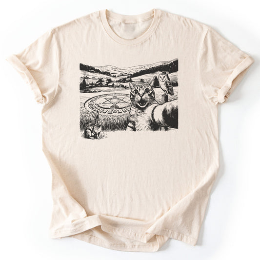 T-Shirt Natural / S Cat Alien Selfie T-Shirt