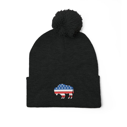 Hats Black Pom-Pom Knit Cap - Bison