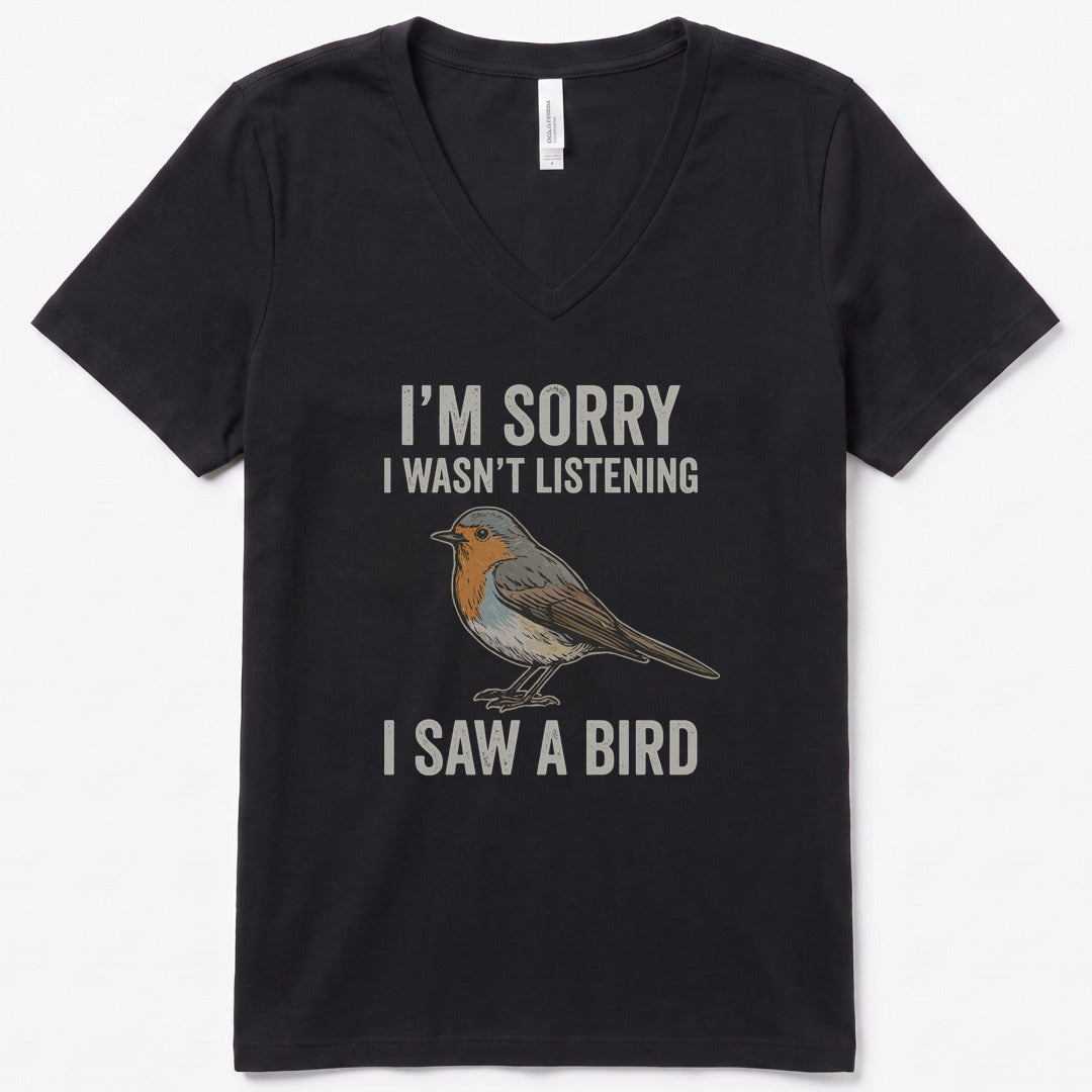 I Saw A Bird V-Neck Heather - women's relaxed v-neck tee in Black Heather from Summit Soul