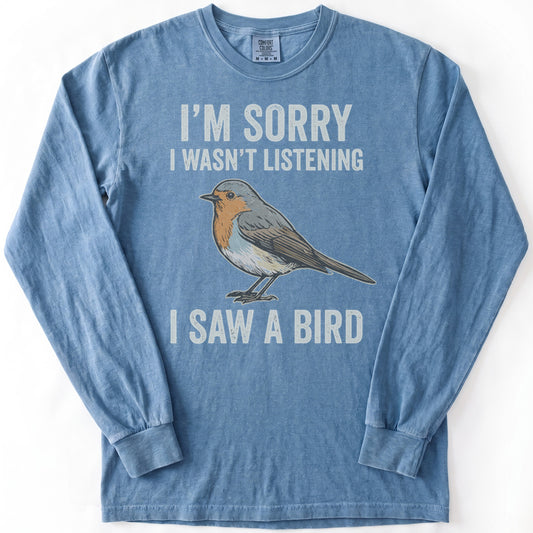 I Saw A Bird Premium LS - Comfort Colors garment-dyed long sleeve in Blue Jean from Summit Soul