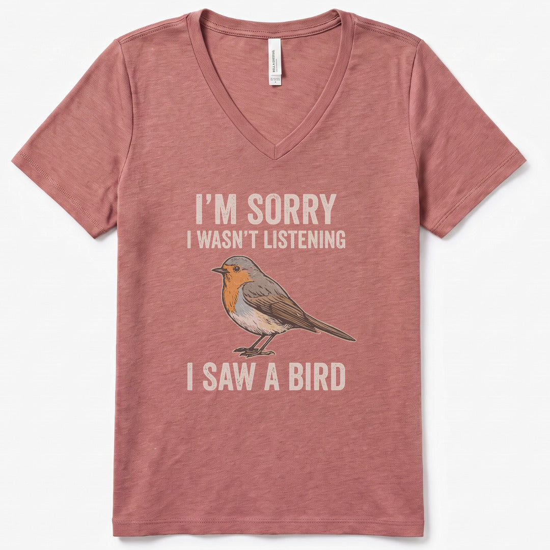 I Saw A Bird V-Neck Heather - women's relaxed v-neck tee in Heather Mauve from Summit Soul