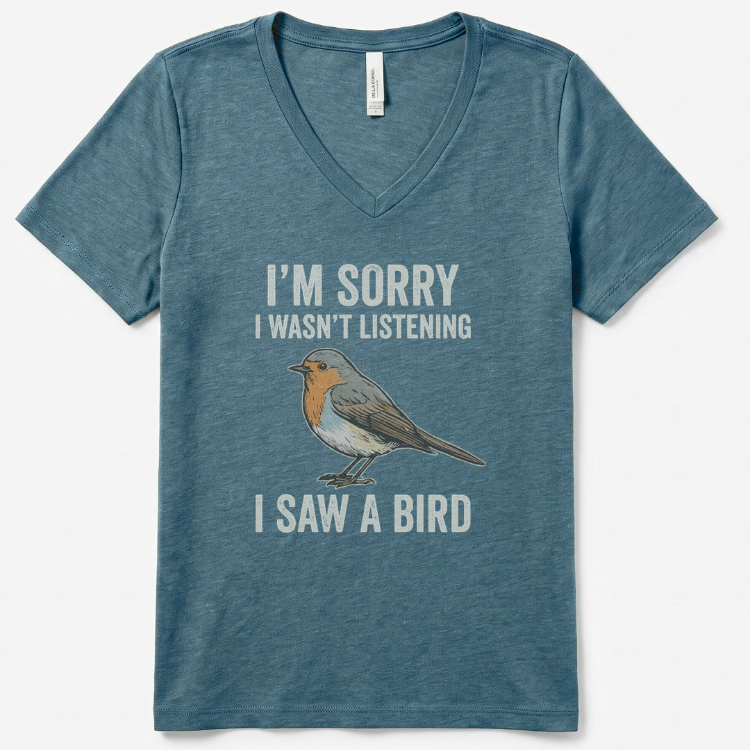 I Saw A Bird V-Neck Heather - women's relaxed v-neck tee in Heather Slate from Summit Soul