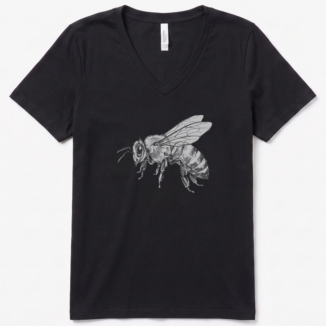 Honeyed Wings V-Neck Heather - women's relaxed v-neck tee in Black Heather from Summit Soul
