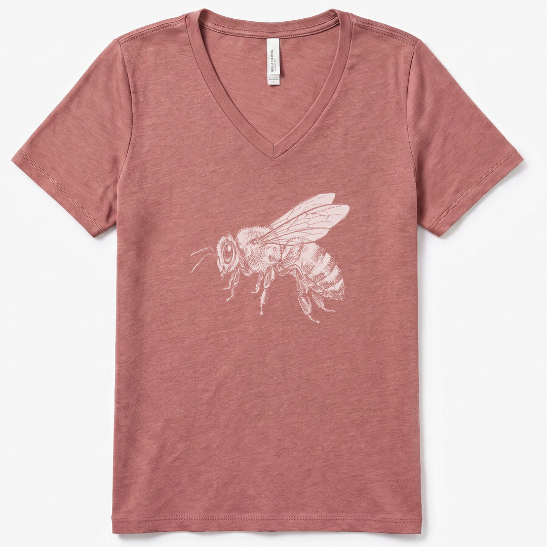 Honeyed Wings V-Neck Heather - women's relaxed v-neck tee in Heather Mauve from Summit Soul
