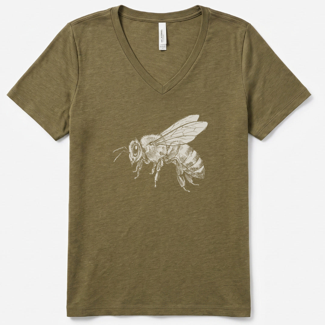 Honeyed Wings V-Neck Heather - women's relaxed v-neck tee in Heather Olive from Summit Soul