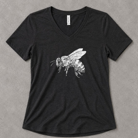 Honeyed Wings V-Neck Heather - women's relaxed v-neck tee in Black Heather from Summit Soul