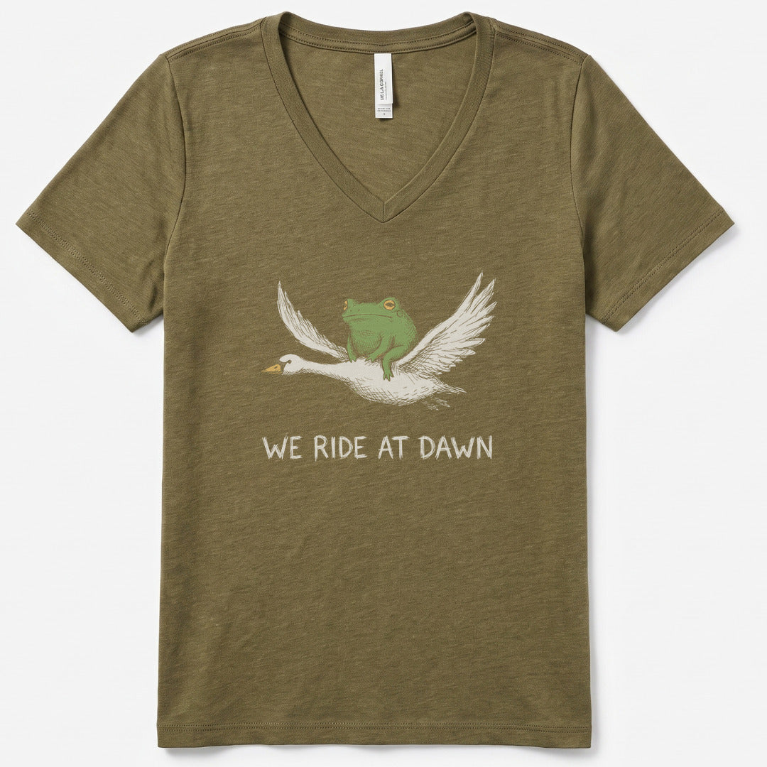 Dawn Adventure Duo V-Neck Heather - women's relaxed v-neck tee in Heather Olive from Summit Soul