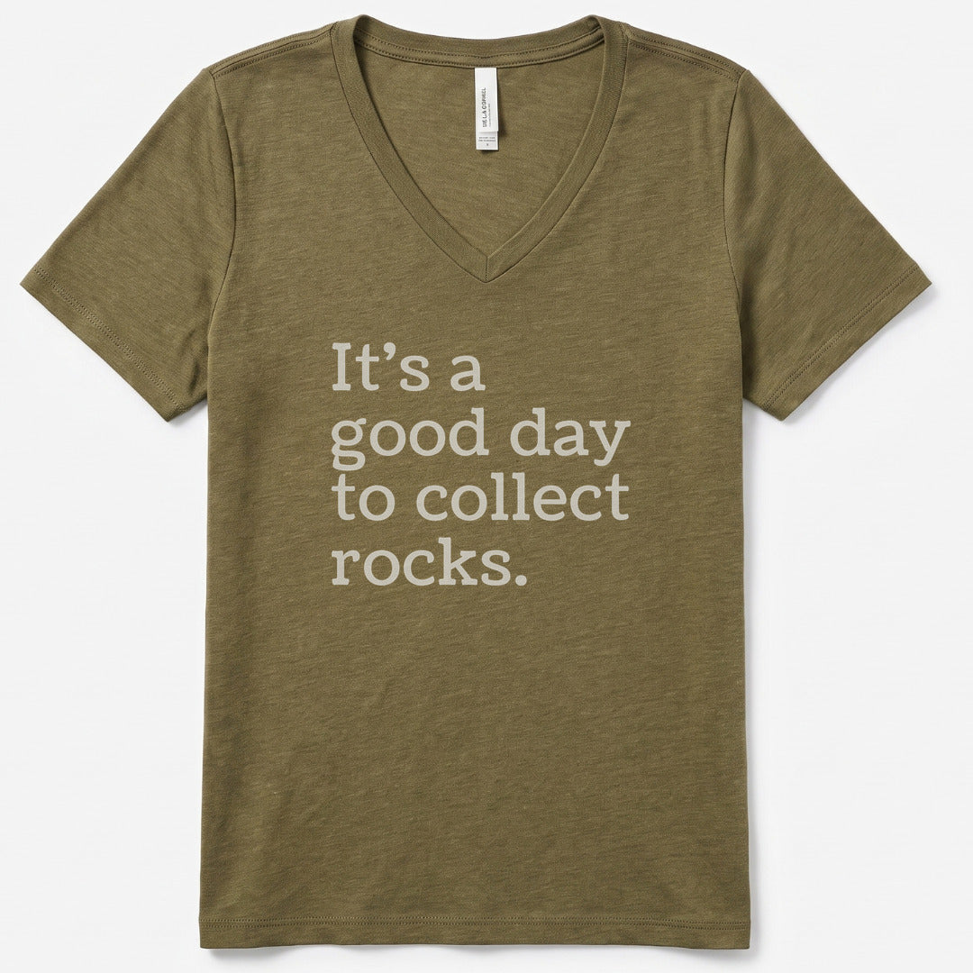 Collecting Rocks V-Neck Heather - women's relaxed v-neck tee in Heather Olive from Summit Soul